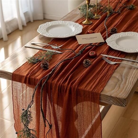Thanksgiving Fall Table Runner: 120-Inch Terracotta Cheesecloth for Weddings - Picture 7 of 7